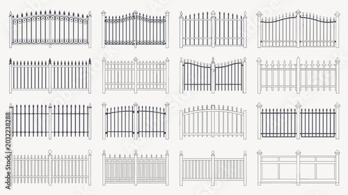 Photos Collection of twelve different wrought iron and picket fence and gates garden