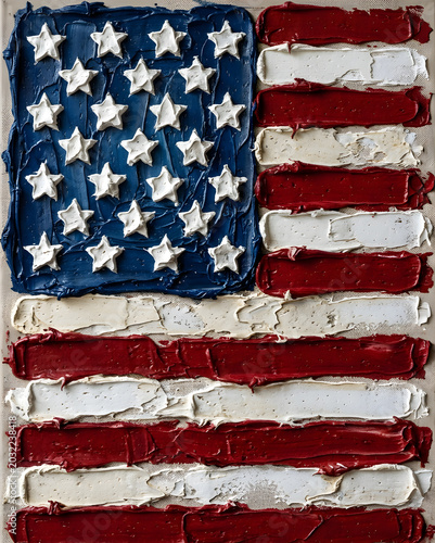 American flag in impasto chunky paint style, graphic design illustration wallpaper 