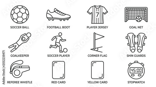 Photos Soccer Equipment Icons Lineup Illustration.
