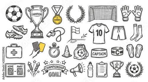 Tableau sur toile Soccer Football Sports Equipment Icons.