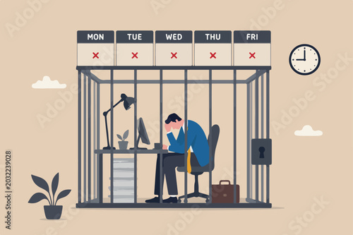 Tableau sur toile Working routine in office 9 to 5 job, exhaustion or fatigue from career burnout,