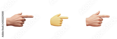Quadro su tela 3D Pointing Hand Gesture Set, Realistic Index Finger Pointing Right Emoji Icons