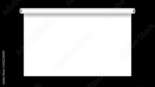 White hanging paper scroll unfolding downward animation with blank placeholder reveal on black background and green screen. 4K animated paper scroll for titles, presentations, and motion graphics.