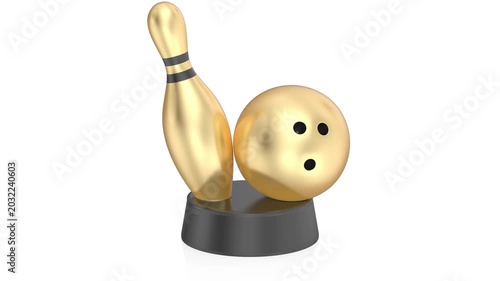Gold bowling trophy on white background