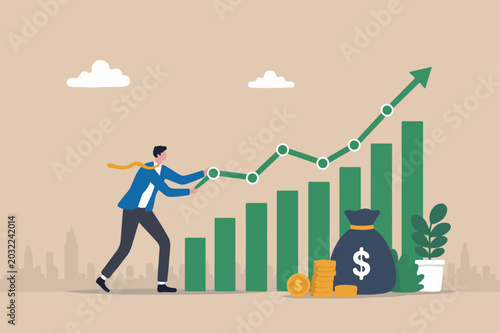 Foto Financial growth, profit increase or earning capital gain, growing investment or