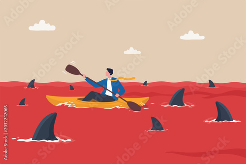 Schilderij op canvas Red ocean market, high competition industry with too many competitors, intense m
