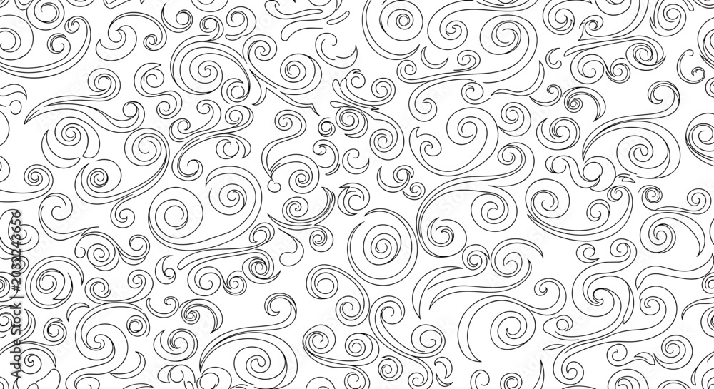 Fototapeta premium Abstract Swirls and Flourishes Pattern Black and White Hand Drawn Style
