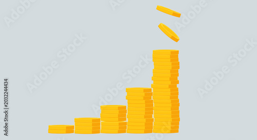 Increasing stack of gold coins representing financial growth and investment success