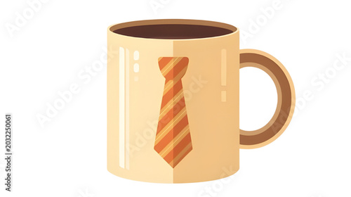 An illustration of a striped tie on a coffee mug