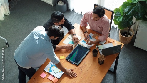 Cuadro en lienzo Top view of skilled business team discuss about marketing strategy while manager explain financial plan