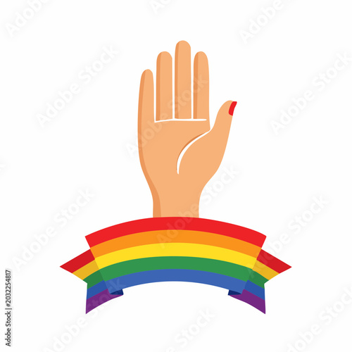 Hand with Rainbow Flag Ribbon