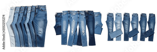 Tableau sur toile Set of Blue Denim Jeans Collection, Various Washes and Styles, Isolated Transpar