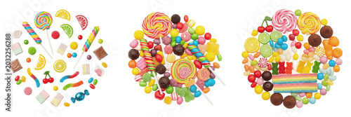 Foto Assorted Colorful Candies and Sweets Collection Set, Isolated Top View PNG Eleme