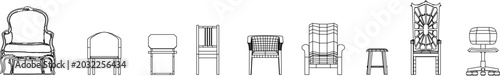 Photos Collection of diverse seating furniture including formal armchairs, a swivel office chair, woven designs, and simple stools