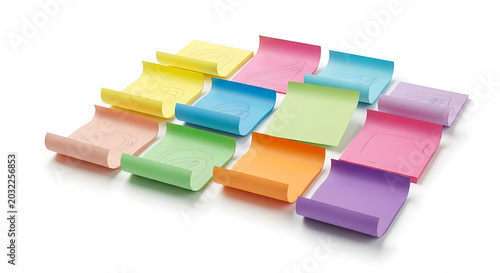 A collection of colorful sticky notes arranged on a white surface in a close up studio shot view ai generated