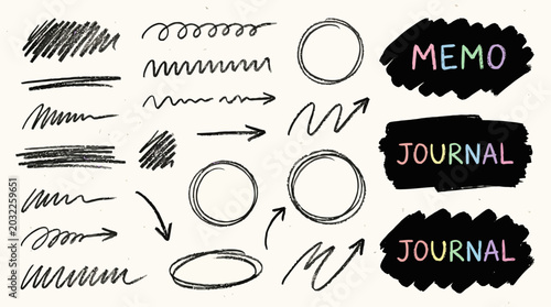 Crayon scribbles and scrawls. Png vector pencil strokes for hand drawn memo notes and journaling