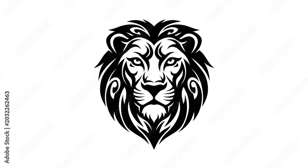 Obraz premium Black and white lion head illustration.