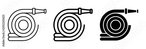 Bild auf Leinwand Fire Hose Icons, Water Hose Vector Graphics, Firefighting Equipment Symbols