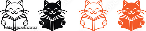Photos Reading cat icon set line art silhouette and color variations