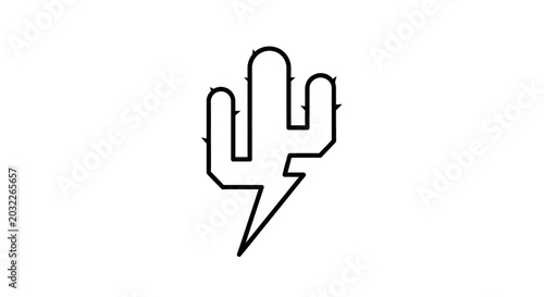 Fotografia Minimalist Cactus with Lightning Bolt Outline Icon Design.
