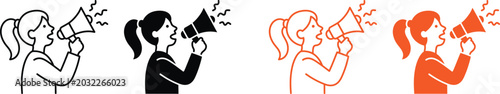 Fotografie Woman announcing with megaphone icon set four color variations