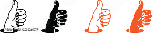Fotografie Four thumbs up hand gestures in minimalist line art style