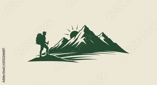 Schilderij op canvas Hiker climbing mountain with backpack.