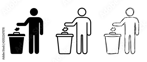 Φωτογραφία Person Throwing Trash in Bin Icons, Recycling and Waste Disposal Symbols, Cleanl