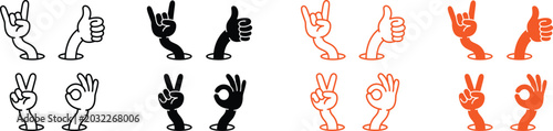 Obraz na płótnie Hand gestures collection thumbs up rock on peace okay signs