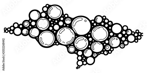 Fotografie Soap bubbles cluster and foam foaminess in bold black and white line art style