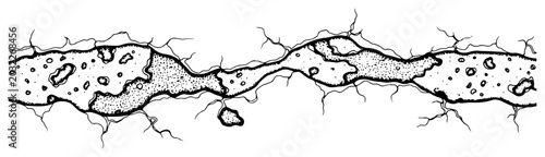 Photos Textured ground fissure border showing geological cracks in black and white stip