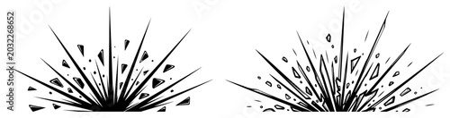 Quadro su tela Explosion blast bursts with flying shattered shards black and white geometric ve