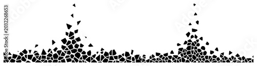 Foto Crumbling mosaic stone border with flying shattered debris black and white geome