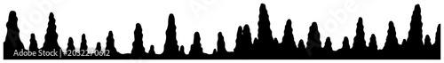 Foto Cave stalagmites and stone rock formations border in flat silhouette style
