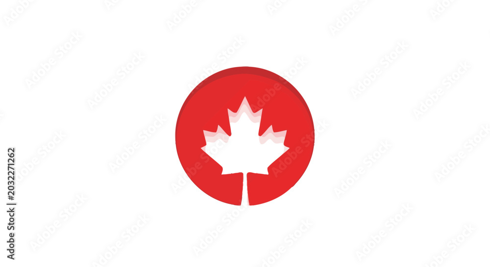 Obraz premium Stylized white maple leaf in a red circle.