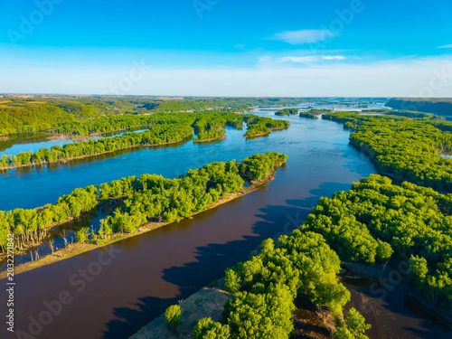 Fotografie Aerial View of Upper Mississippi River and Driftless Area Landscape
