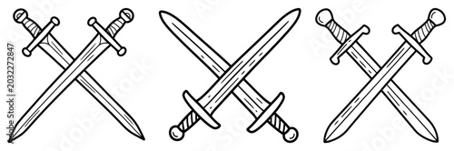 Fotografía Crossed swords weapon set for battle and heraldry emblems in clean black and whi