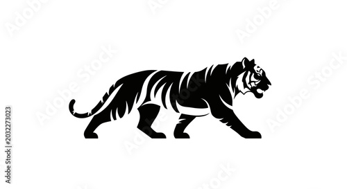 Bild auf Leinwand Black silhouette of a tiger walking.