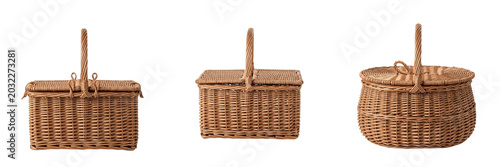 Quadro su tela Wicker picnic basket with handle PNG clipart bundle, woven rattan hamper storage