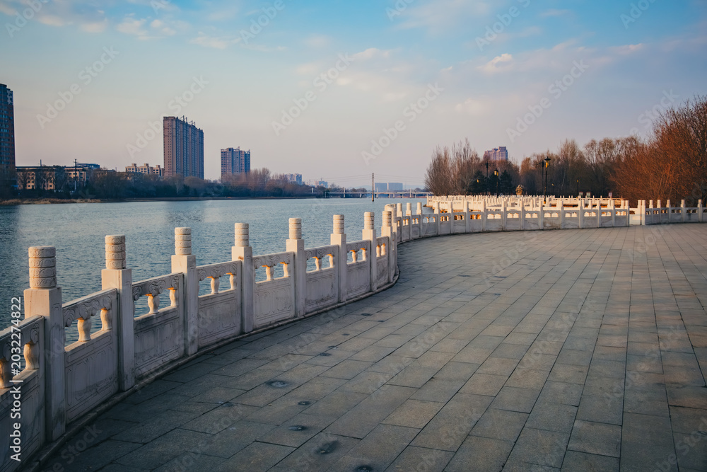 Obraz premium Huifa River Wetland Park in Meihekou, Jilin Province, China – Urban Ecological Restoration Project with Wetlands, Flood Control and Riverside Landscape Infrastructure – April 1, 2026