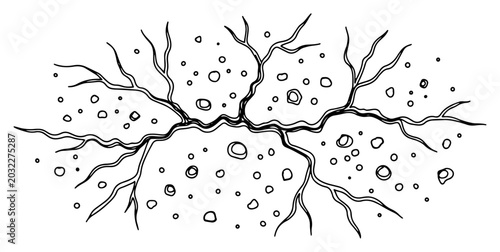 Obraz na plátne Ground crack with rocks and branching veins in hand drawn doodle style