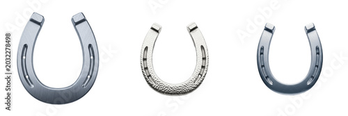 Set of Silver Horseshoes Isolated on Transparent Background, Metallic Iron Horse Shoe PNG Clipart for Western Cowboy Graphics, Equestrian Sports Branding, Good Luck Charms, Ranch Logo Design, and Casi