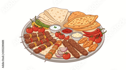Colorful kebabs on a plate.