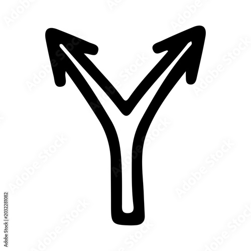 Decision Arrow Choice Split Two Directions Black Sketch Vector Icon Hand Drawn Infographic