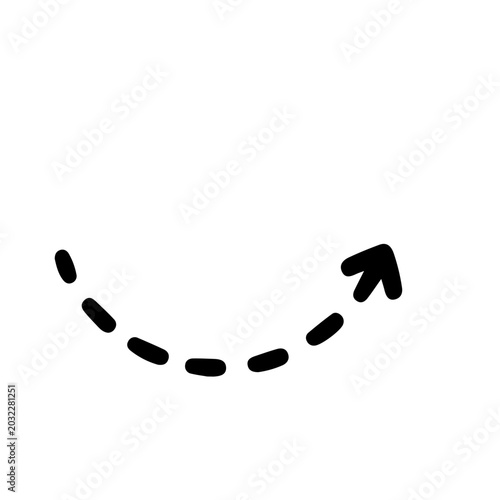 Curved Dashed Arrow Pointing Up Right Black Hand Drawn Doodle Vector Icon Infographic Presentation
