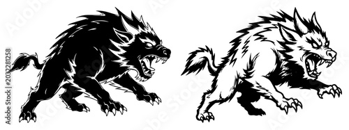 Konstfotografi Ferocious snarling beast creatures in high contrast graphic mascot style
