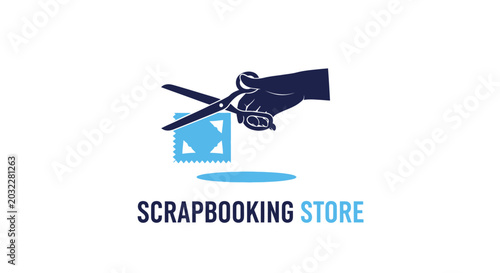 Scrapbooking Store Logo Featuring Scissors Cutting a Paper House.