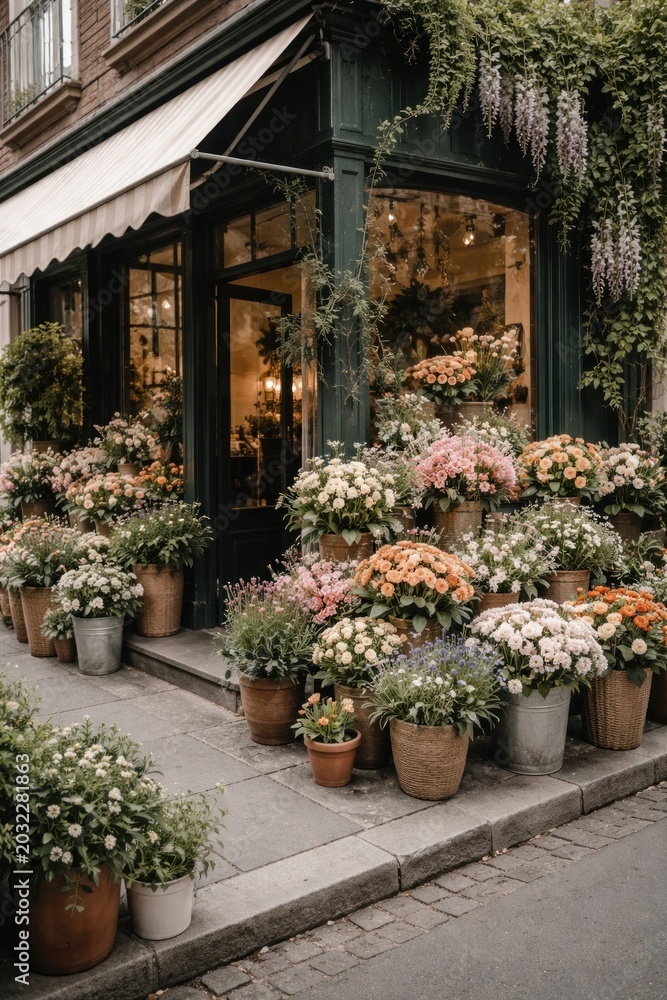 Obraz premium Charming floral shop entrance display.