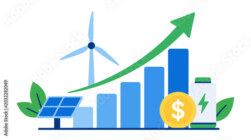 Renewable Energy Growth Investment Graph with Wind Turbine.