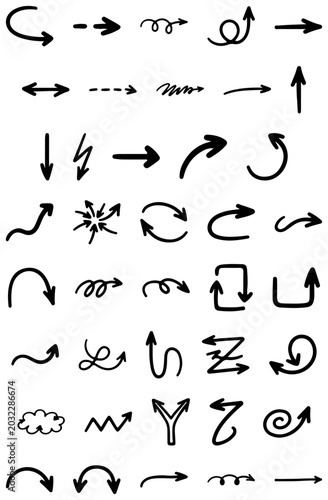 Collection hand drawn arrows. Set simple arrows isolated on white background. Arrow mark icons. Arrow paint - stock vector.